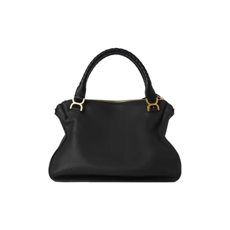 Chloe Marcie Natural Grained Calfskin Handbag Large Size Women's Black-2