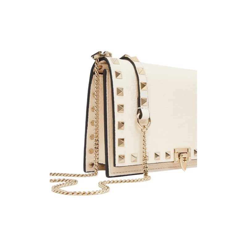 Valentino Rockstud Calfskin Small Square Bag Crossbody Bag Shoulder Bag Women's Light Ivory White-5