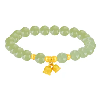 Cardamom Time Gold Lily Of The Valley Fortune Bead Hetian Jade Bracelets Unisex Pale Greenish White Jade