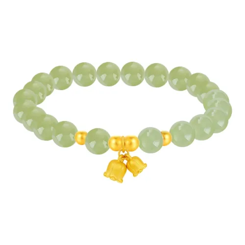 Cardamom Time Gold Lily Of The Valley Fortune Bead Hetian Jade Bracelets Unisex Pale Greenish White Jade