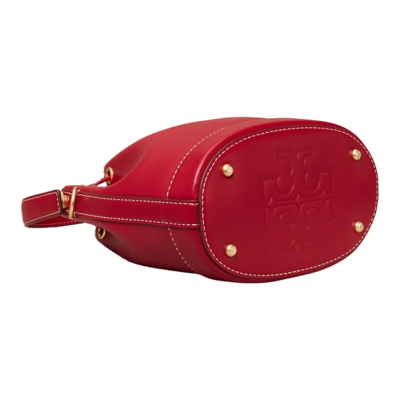 TORY BURCH Leather Bucket Bags Shoulder Bag Crossbody Bag Handbag Women's Conservative Red-4