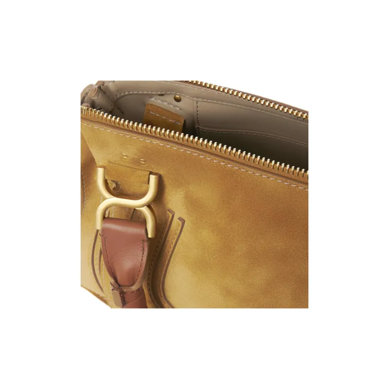 Chloe Marcie Suede Calfskin Shoulder Bag Crossbody Bag Handbag Women's Hunting Gold-3