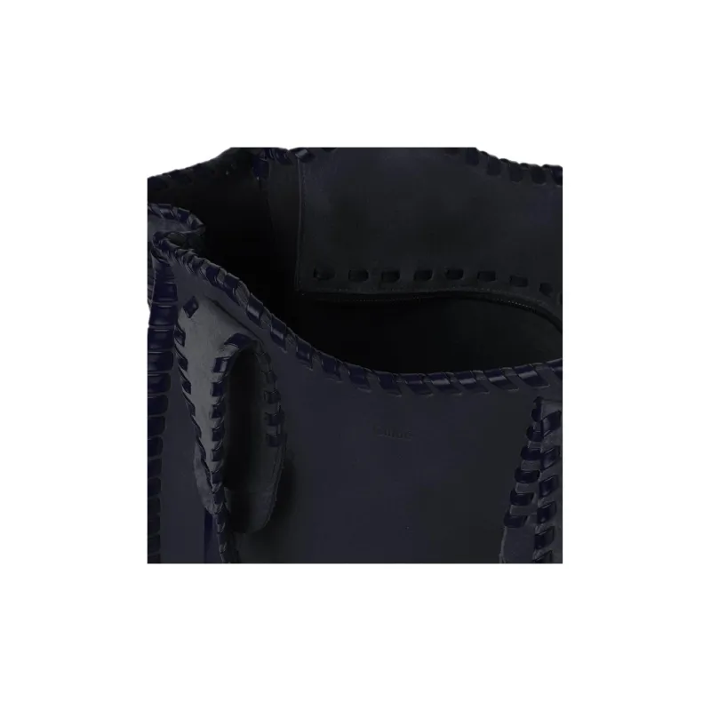 Chloe Mony Suede Calfskin Tote Bag Shopping Bag Shoulder Bag Handbag Medium Size Women's Midnight Blue-4