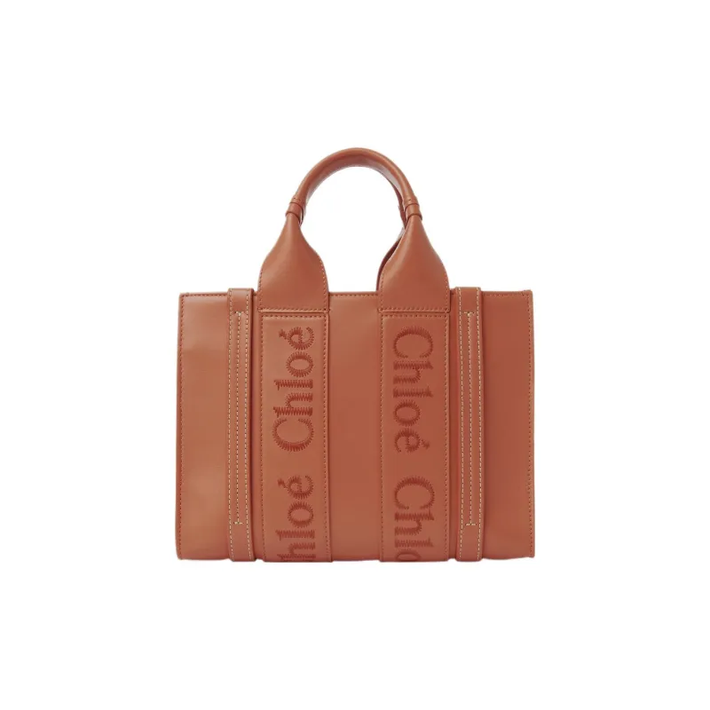 Chloe Woody Smooth Calf Leather Tote Bag, Shopping Bag, Shoulder Bag, Crossbody Bag, Handbag Small Size Women's Tawny-2