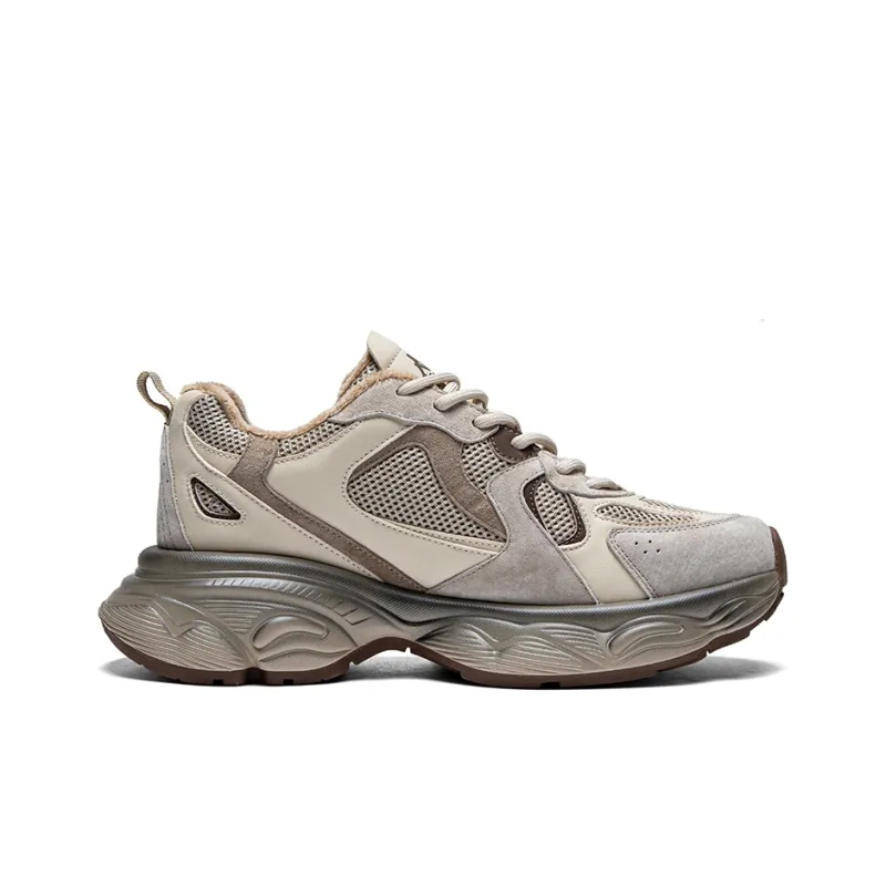 Kappa Slip-Resistant Lightweight Wear-Resistant Low-Top Chunky Sneakers Women's Gray Khaki-1