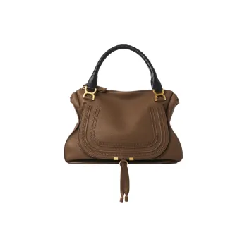 Chloe Marcie Grained Calfskin Handbag Large Size Women's Tan