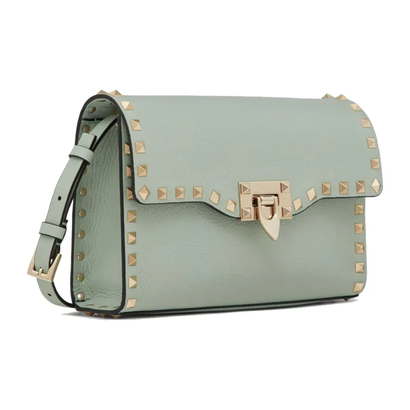 Valentino Rockstud Grained Calfskin Crossbody Bag Shoulder Bag Women's Aqua Green-1