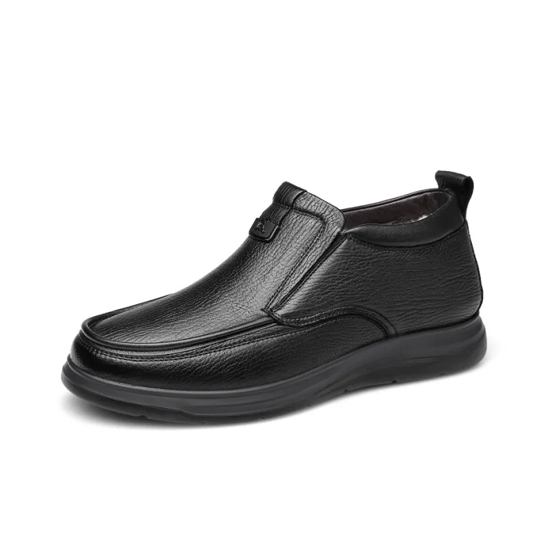 Strongman 3515 Men's Winter Genuine Leather Wool-Cotton Blend Shoes High-Top Casual Cotton Boots With Fur-1