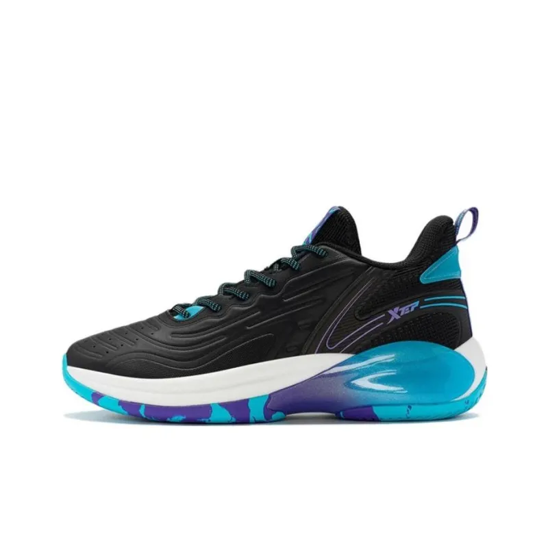 XTEP Cushioning Anti Slip And Wear Resistant Low Top Basketball Shoes Men's Black Blue-0