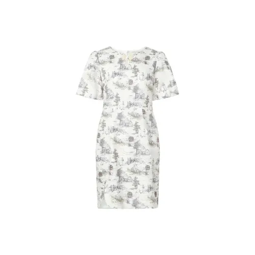 JZ Juzui Short-Sleeved Dresses Women's Floral Light Beige