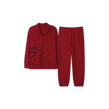 Sha Qian Pajama Set For Fall And Winter Men's Red
