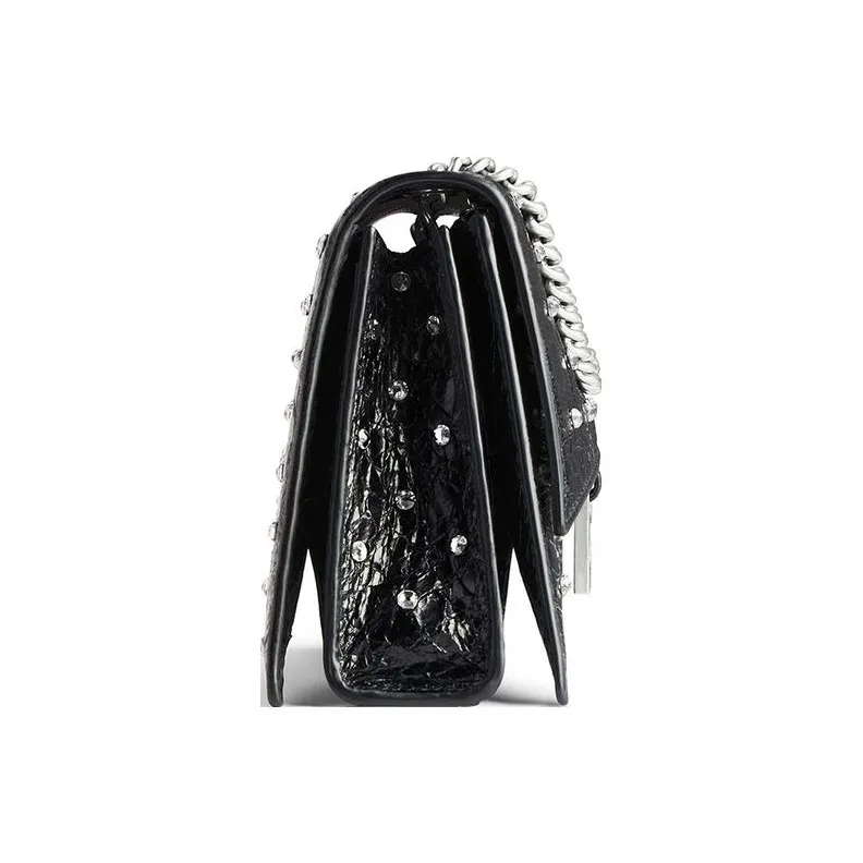 Balenciaga CRUSH Lambskin Portable Crossbody Bag Shoulder Bag Women's Black-2