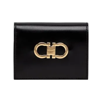 FERRAGAMO GANCINI Palm Calfskin Wallet Regular Women's Black
