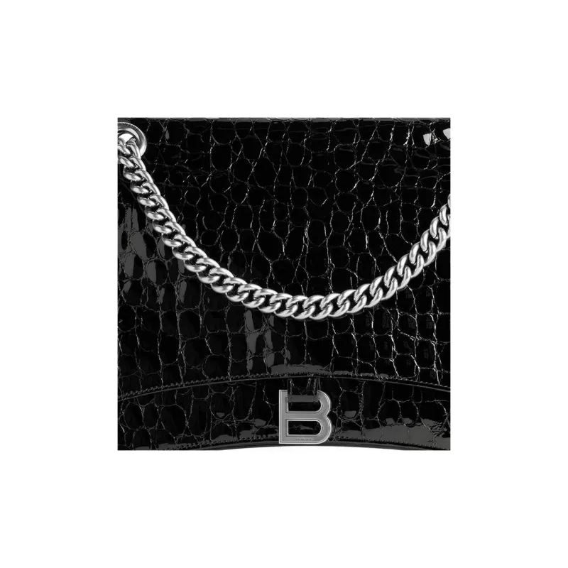 Balenciaga Women'ss Crush Large Chain Crocodile Embossed Bag Black-5