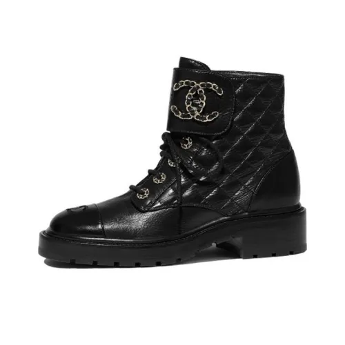 CHANEL Quilted Combat Boot Black Leather