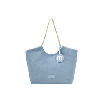 Miffy PU Panel Denim Tote Bag, Shopping Bag, Handbag, Shoulder Bag Large Size Women's Blue/Ecru