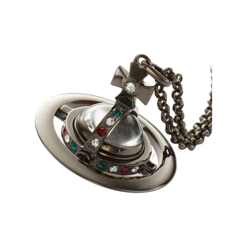 Vivienne Westwood Swarovski Crystal Necklaces Unisex Gunmetal Gray-4