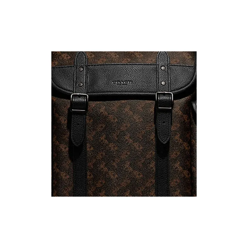 COACH Hitch Cow Leather Patchwork PVC Backpack Large Size Men's Dark Brown-3