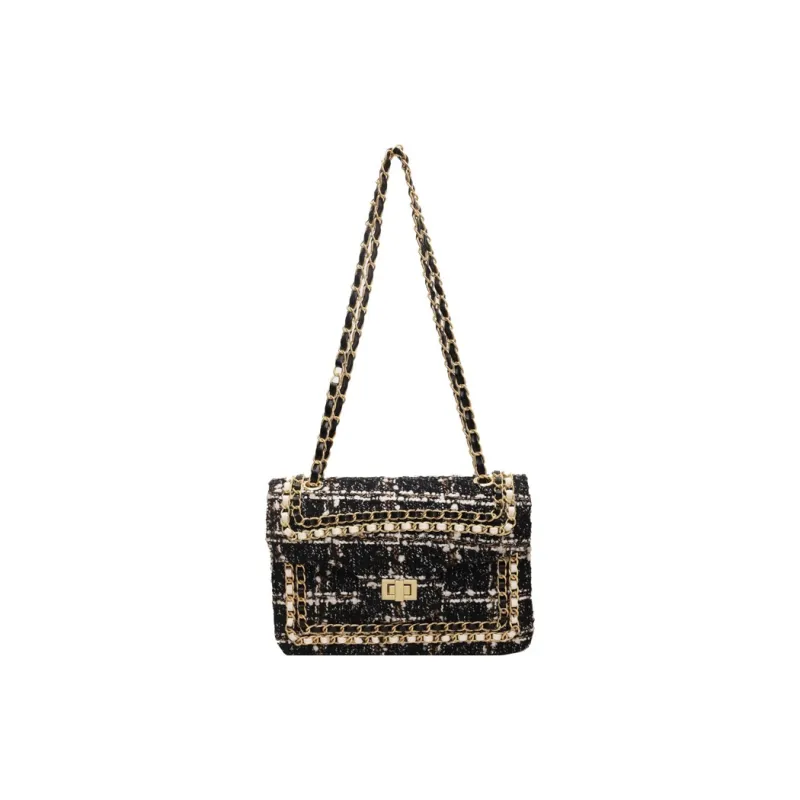 JANE KLAIN Fabric With PU Small Square Bag Chain Shoulder Bag Crossbody Bag Regular Women's Black-0