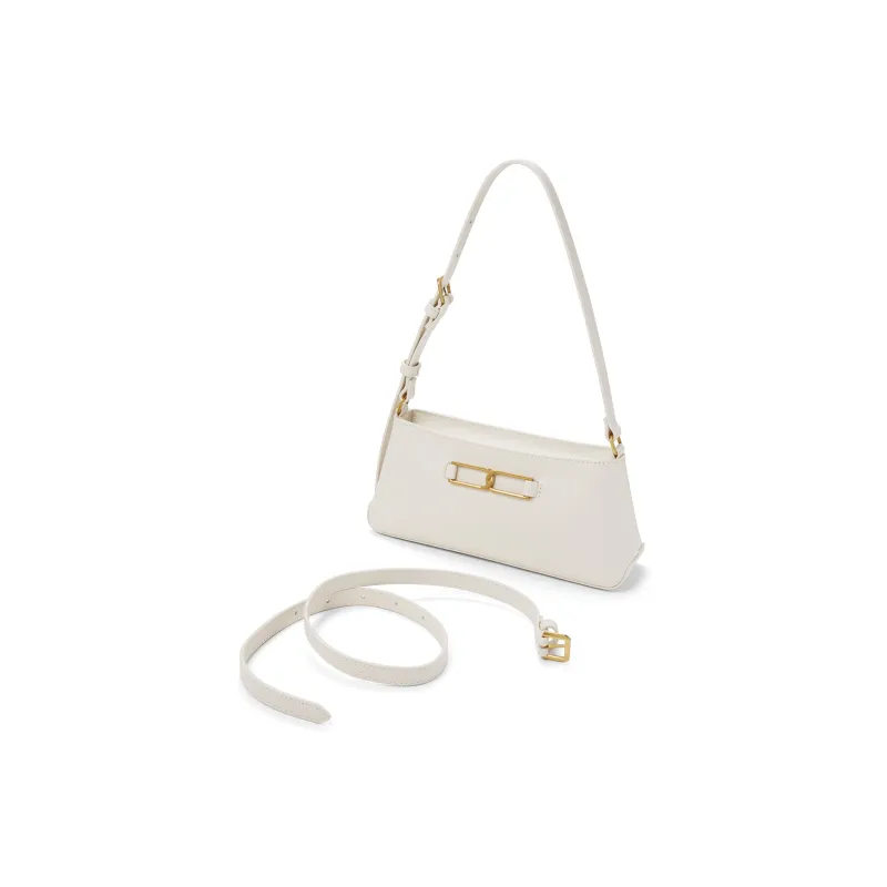 CHARLES&KEITH Cow Leather Charles & Keith Baguette Shoulder Bag Small Size Women's Dark Brown/Chalk White-7