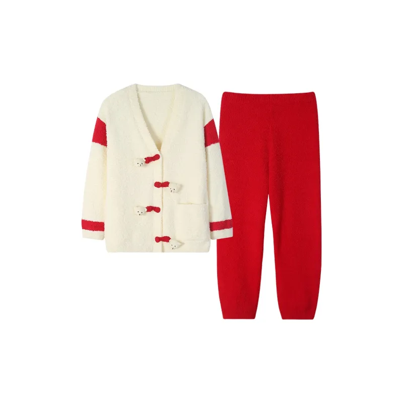 Sha Qian Winter Pajama Set Women's White-0