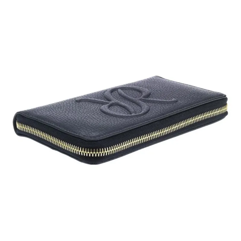 RAPPORT Genuine Leather With Beaded Surface Leather Wallet Large Size Women's Black-2