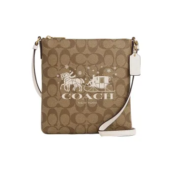 COACH Rowan Coated Canvas And Smooth Leather Shoulder Bag Crossbody Bag Mini Women's Gold & Khaki & Chalk