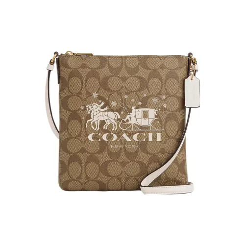 COACH Rowan Coated Canvas And Smooth Leather Shoulder Bag Crossbody Bag Mini Women's Gold & Khaki & Chalk