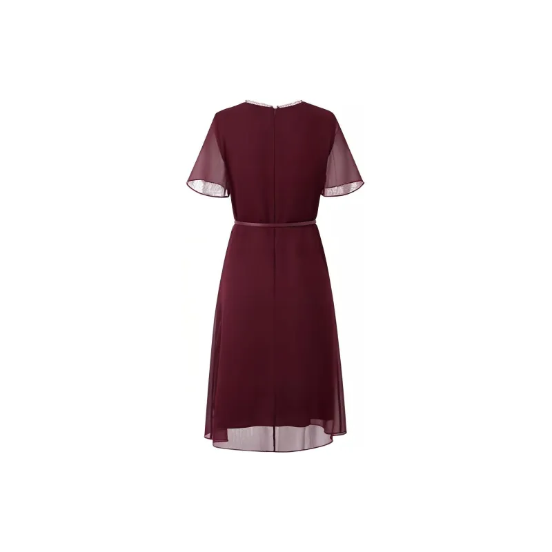 JZ Juzui Short Sleeved Dresses Women's Burgundy-1