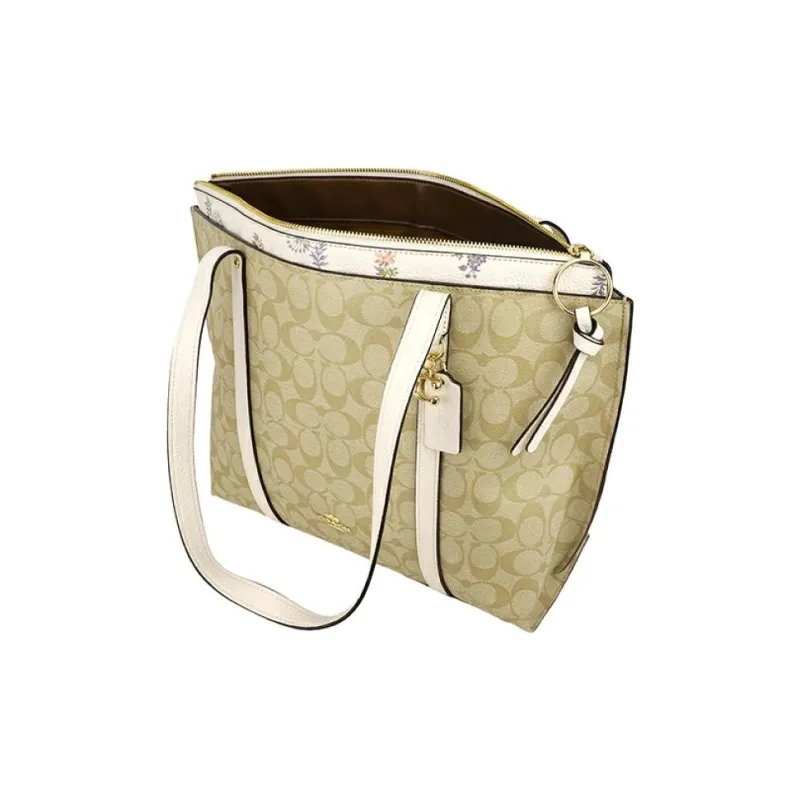 COACH May Canvas With Leather Tote Bag Shopping Bag Handbag Shoulder Bags Women's Khaki-3