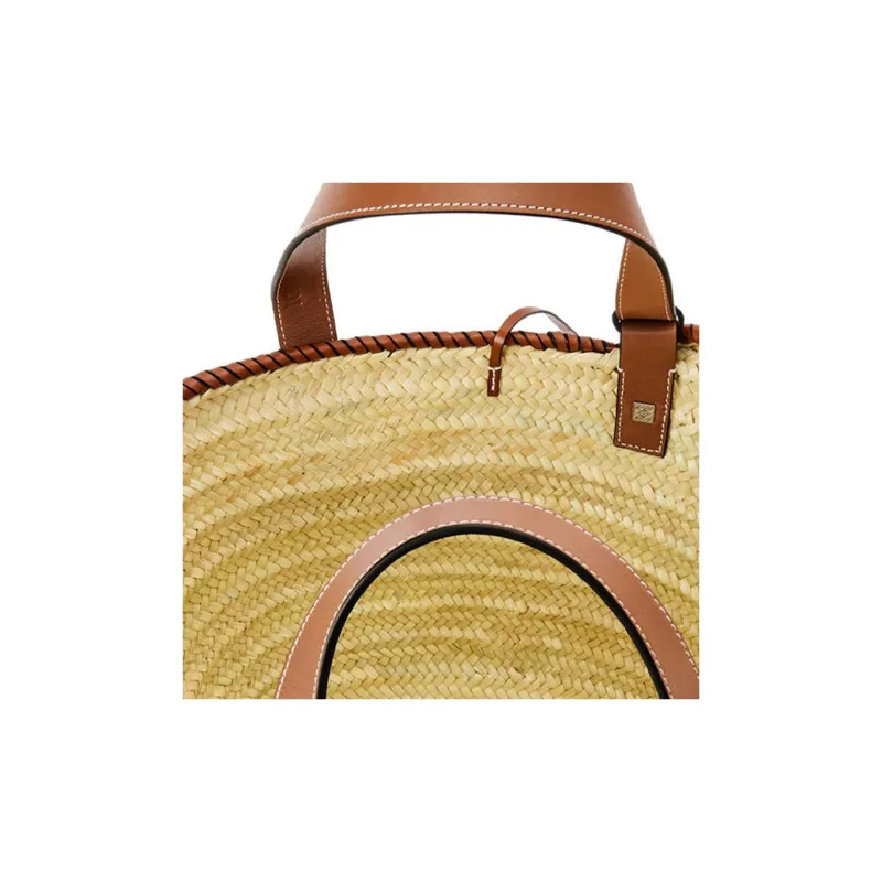 LOEWE Basket Palm Leaf With Calfskin Vacation Bag One Shoulder Handbag Small Size Women's Brown-3