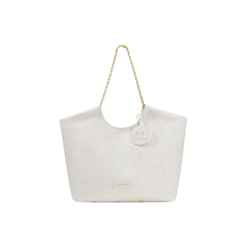 Miffy PU Panel Denim Tote Bag, Shopping Bag, Handbag, Shoulder Bag Large Size Women's Blue/Ecru-0