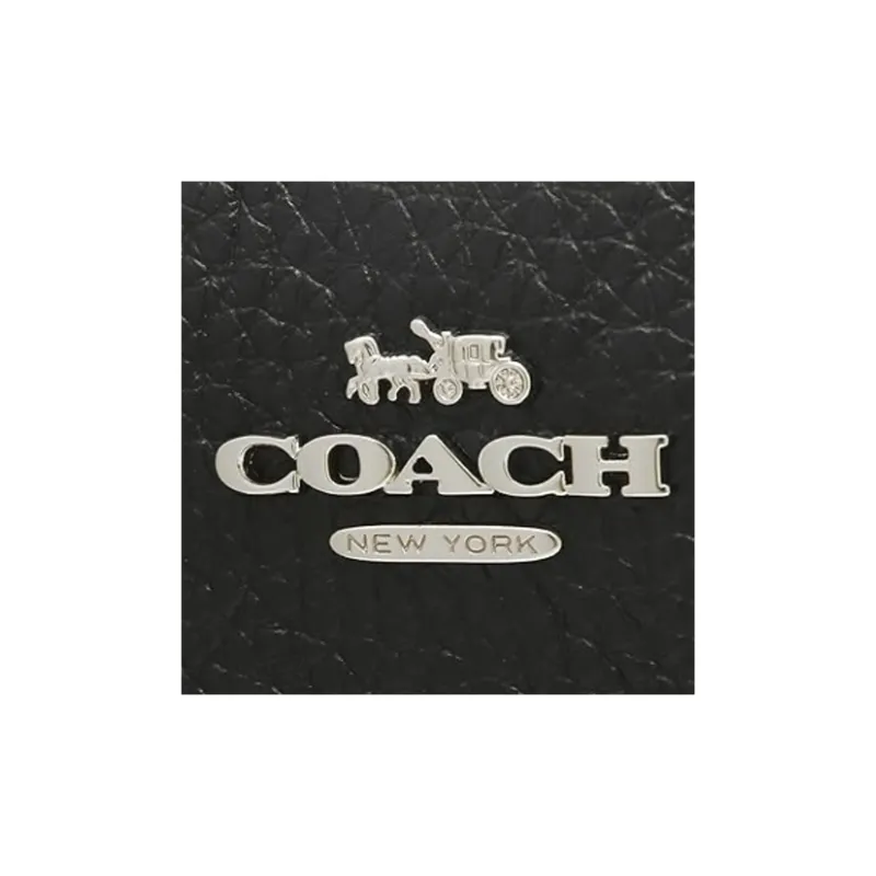 COACH Snap Wallet Refined Pebble Leather Clutches Card Holder Wallet Women's Black-2