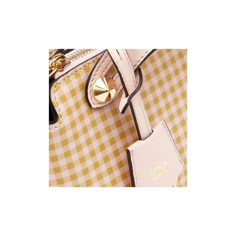 FENDI Calfskin Boston Bag, One Shoulder Handbag Mini Women's Yellow/Light Pink-4
