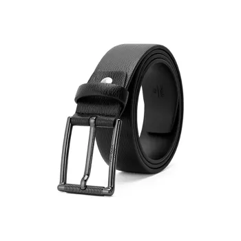 PIERRE CARDIN Fishscale Pattern, Pin Buckle Cow Leather Belts Men's Black Width 3.5cm