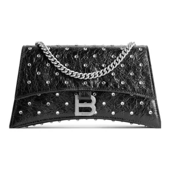 Balenciaga CRUSH Lambskin Portable Crossbody Bag Shoulder Bag Women's Black