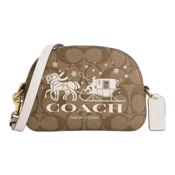 COACH Serena Coated Canvas With Smooth Leather Camera Bag Shoulder Bag Crossbody Bag Mini Women's Gold & Khaki & Chalk