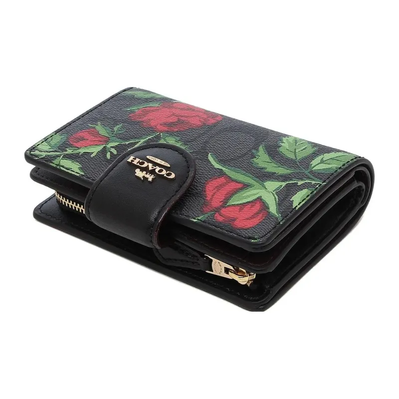 COACH Corner Zip Coated Canvas With Smooth Leather Card Holder Wallet Medium Size Women's Black-4