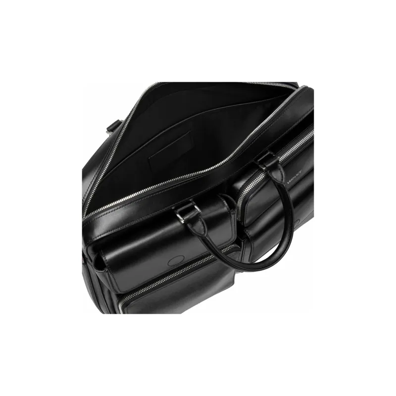 VERSACE Smooth Leather With Bonded Cow Leather One Shoulder Crossbody Portable Briefcase Laptop Bag Men's Black-3