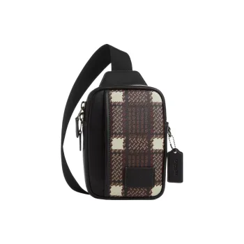 COACH Edge Canvas With Leather Shoulder Bag, Crossbody Bag, Sling Bag Mini Men's Bronze & Black Multicolor