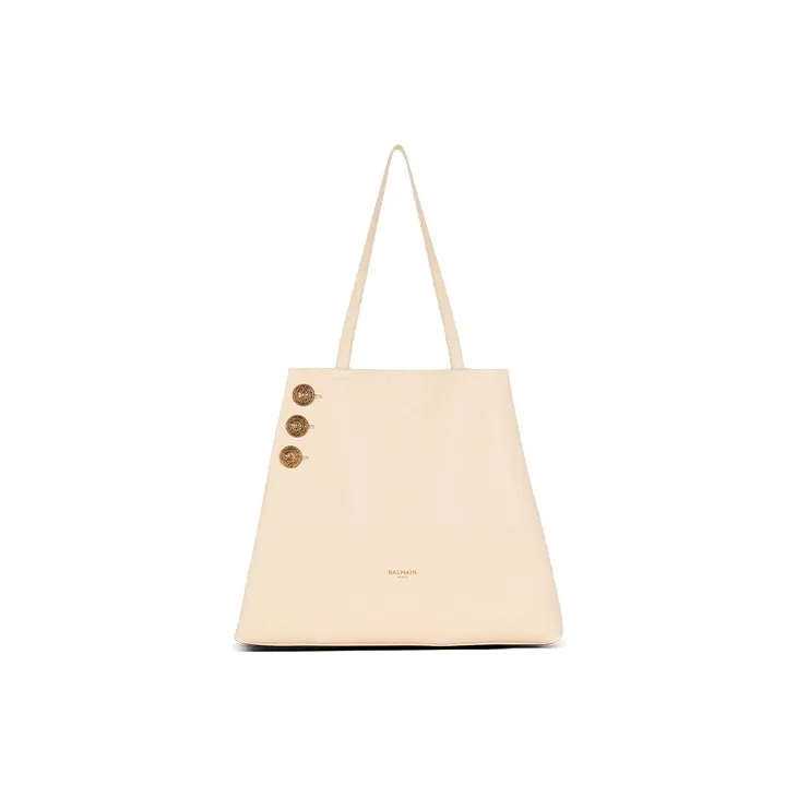 BALMAIN Calfskin Tote Bag, Shopping Bag, Handbag Women's Beige-2