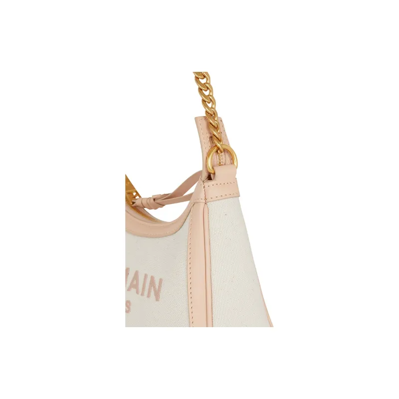 BALMAIN B ARMY Canvas With Smooth Leather Canvas Bag, Handbag, Shoulder Bag Women's Beige-3