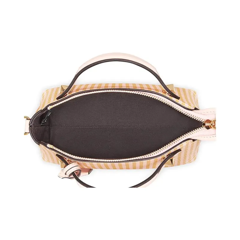 FENDI Calfskin Boston Bag, One Shoulder Handbag Mini Women's Yellow/Light Pink-3
