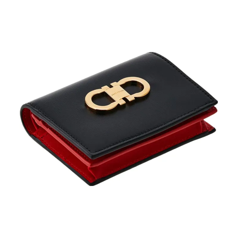 FERRAGAMO GANCINI Palm Calfskin Wallet Regular Women's Black-1