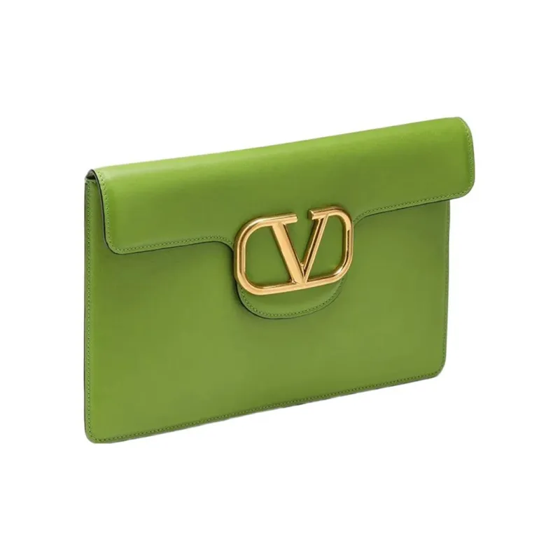 Valentino Leather Envelope Bag Clutches Women's Green-1