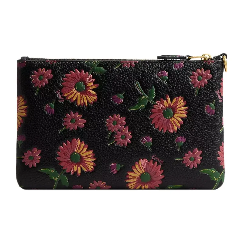 COACH Wristlet Polished Pebbled Leather Wrist Bags Clutches Small Size Women's Black-2