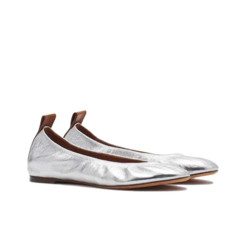 Lanvin Metallic Leather Ballerina Shoes-2