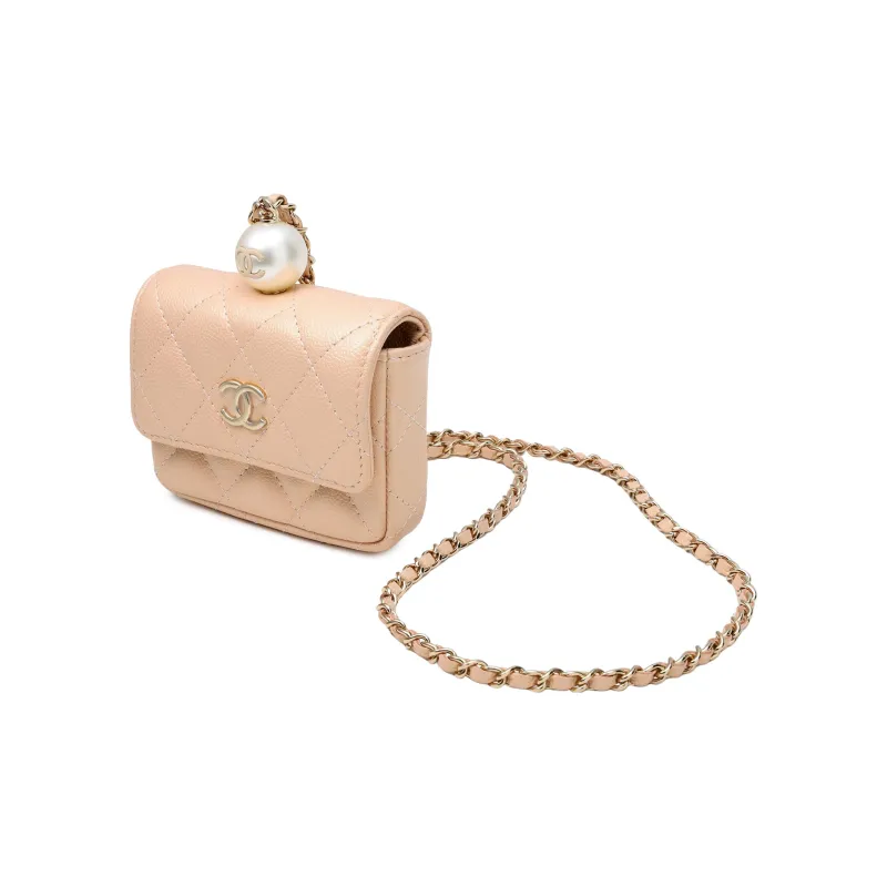 CHANEL Cow Leather Coin Necklace Pouch Trumpets Women's Pink-1