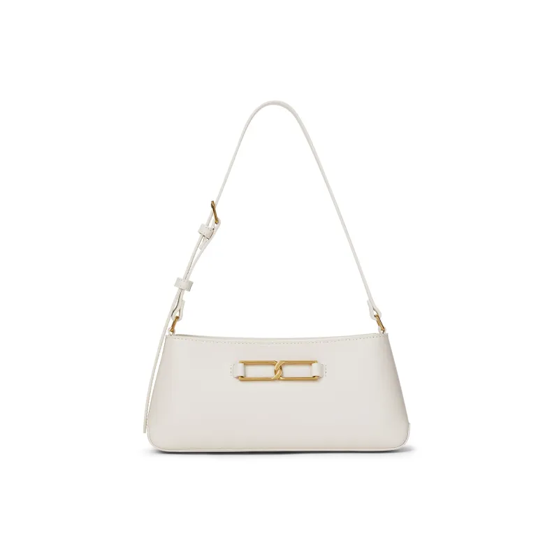 CHARLES&KEITH Cow Leather Charles & Keith Baguette Shoulder Bag Small Size Women's Dark Brown/Chalk White-5