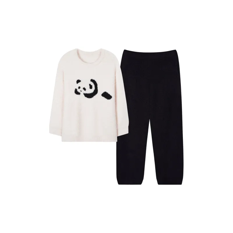 Sha Qian Pajama Set Autumn And Winter Season Women's White-0
